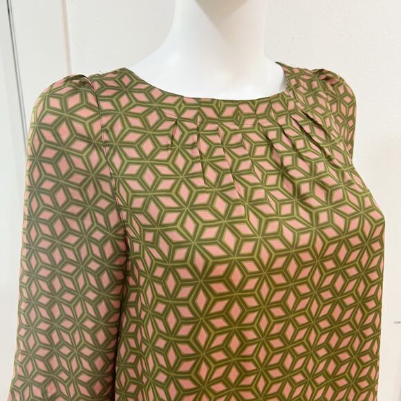 Fossil Pink Green Geometric Business Casual 3/4 Sleeve Shift Mini Dress, Small - Picture 3 of 12